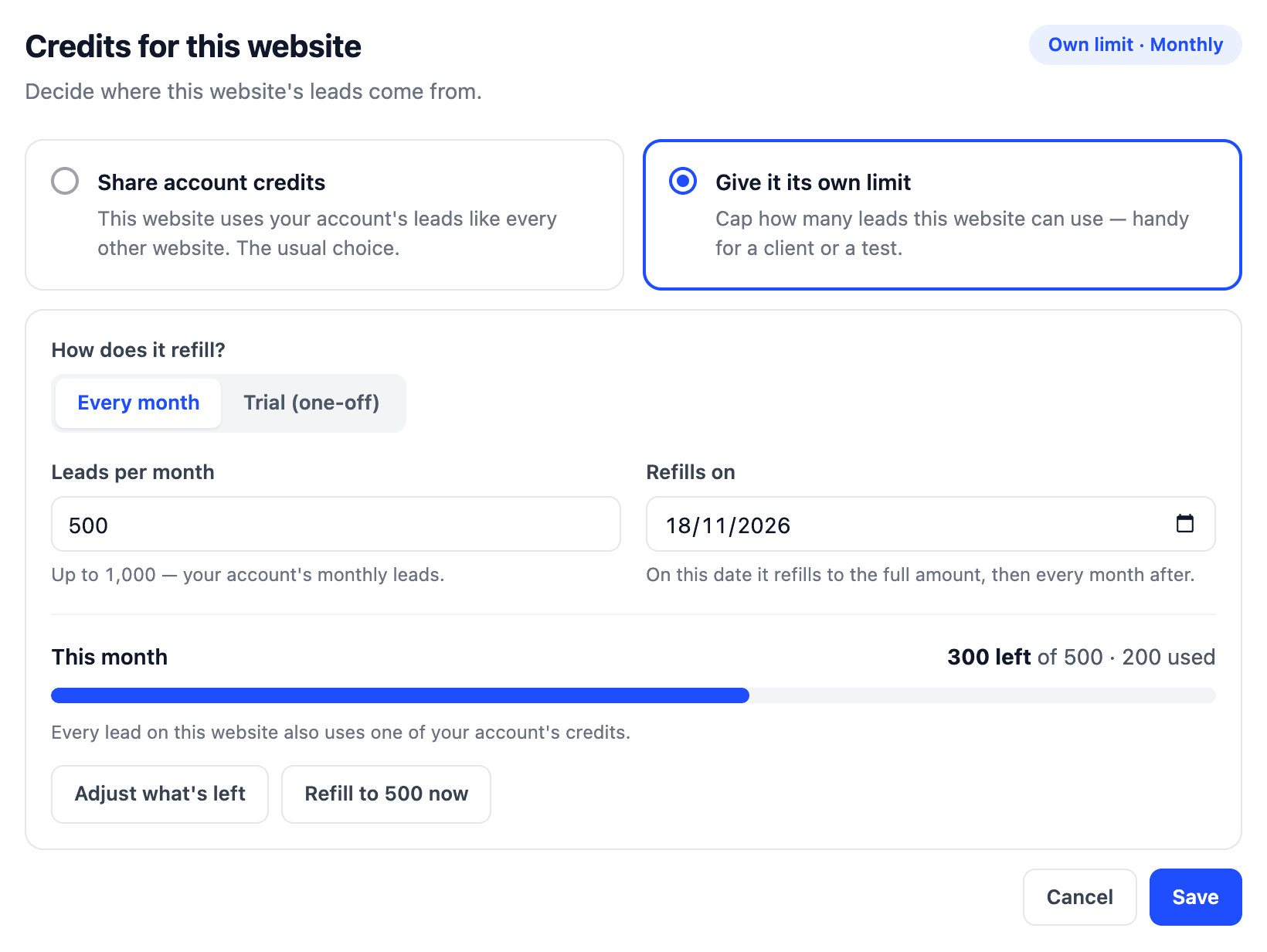 Paid in Website settings